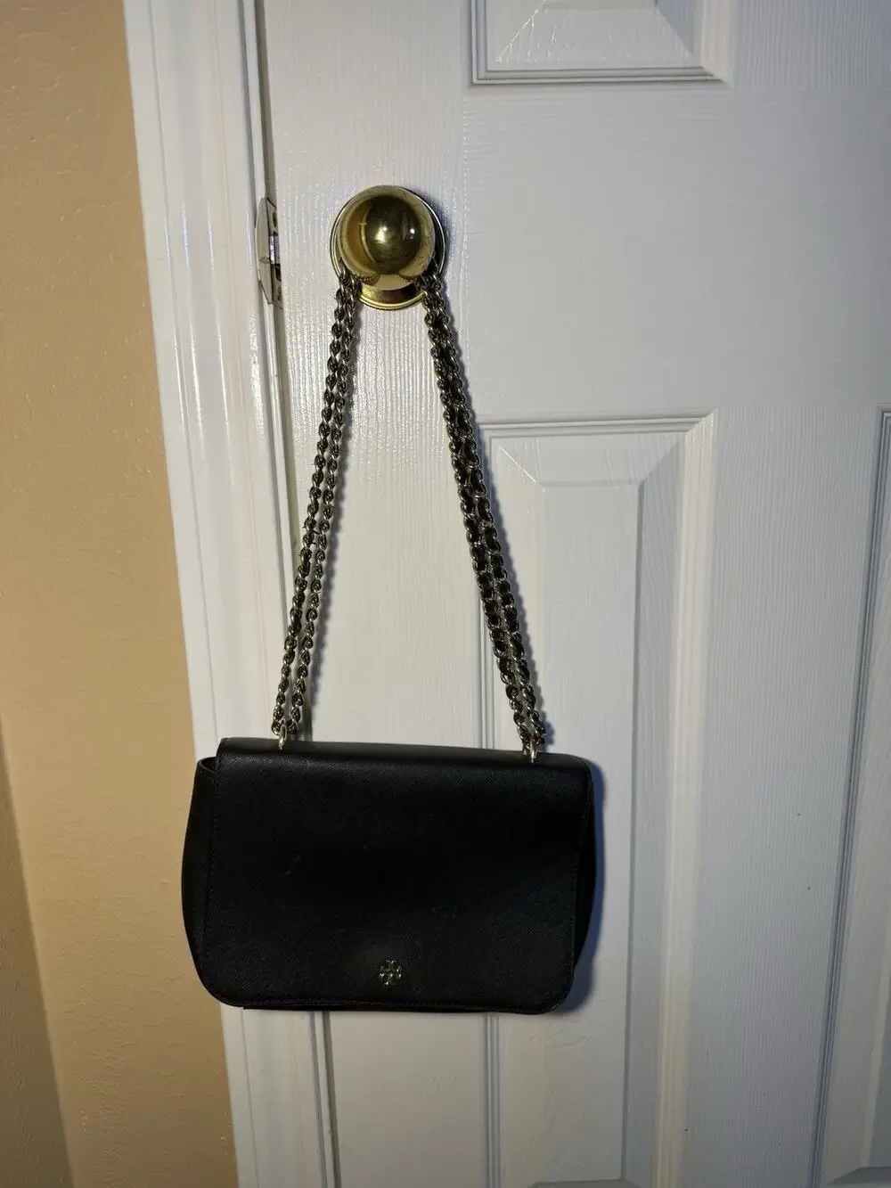 Tory Burch Black Small Flap Shoulder Bag Gold Chain Strap Magnetic Closure